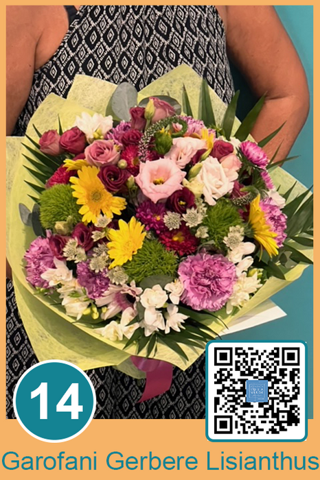 14 - Bouquet con Garofani Gerbere Lisianthus